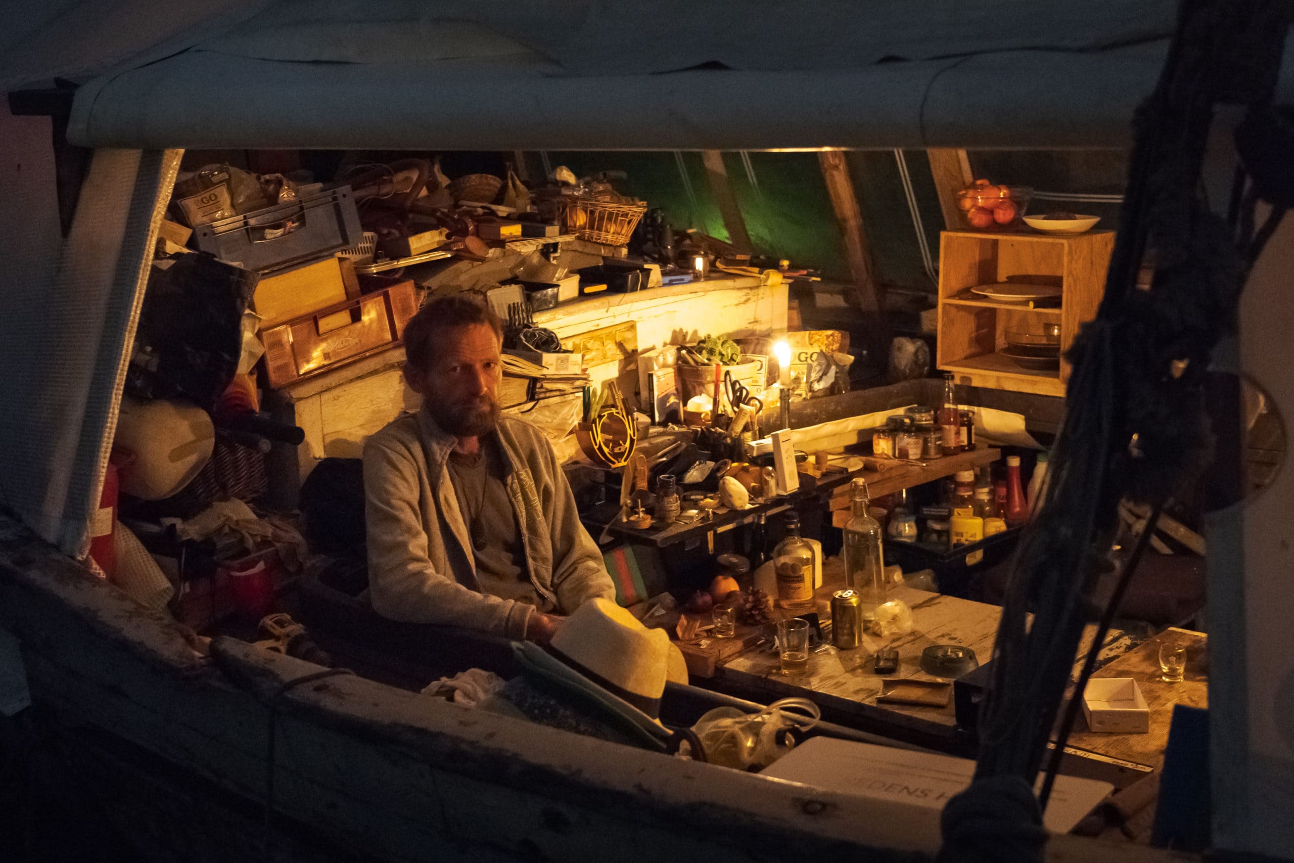 Fredens Havn. Esben in his office-boat Fredens Havn. Esben in his office-boat